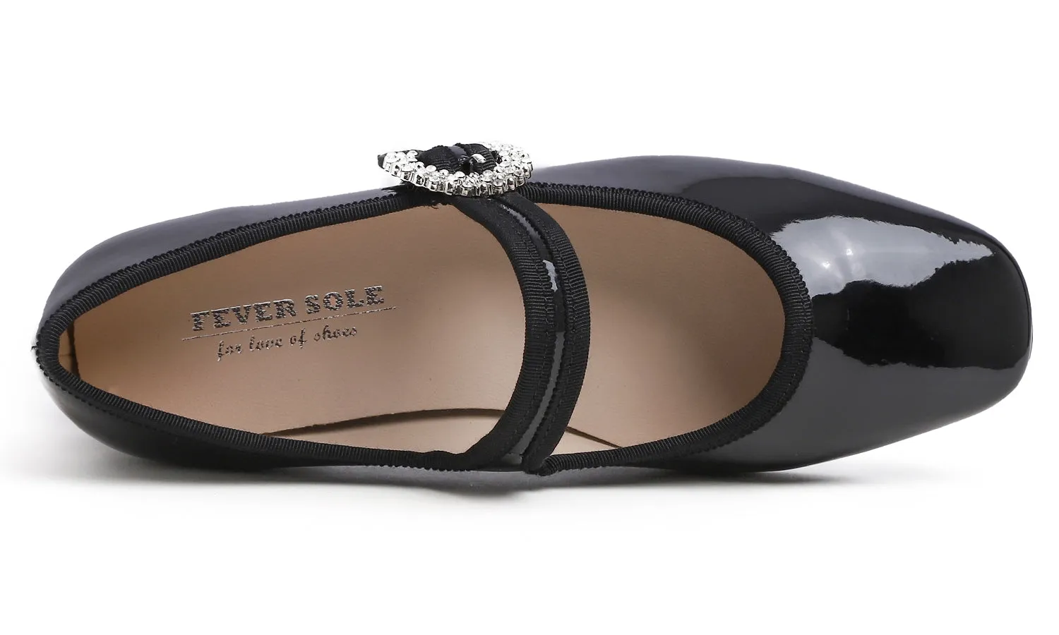 Feversole Women's Mary Jane Fashion Square Toe Easy Buckle Low Heel Slip On Flats Patent Vegan Leather Rhinestones
