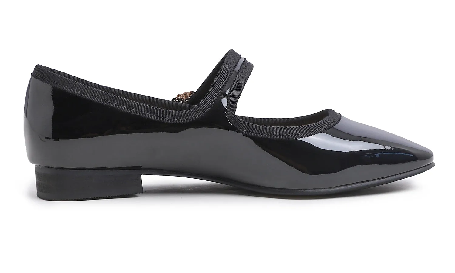 Feversole Women's Mary Jane Fashion Square Toe Easy Buckle Low Heel Slip On Flats Patent Vegan Leather Rhinestones