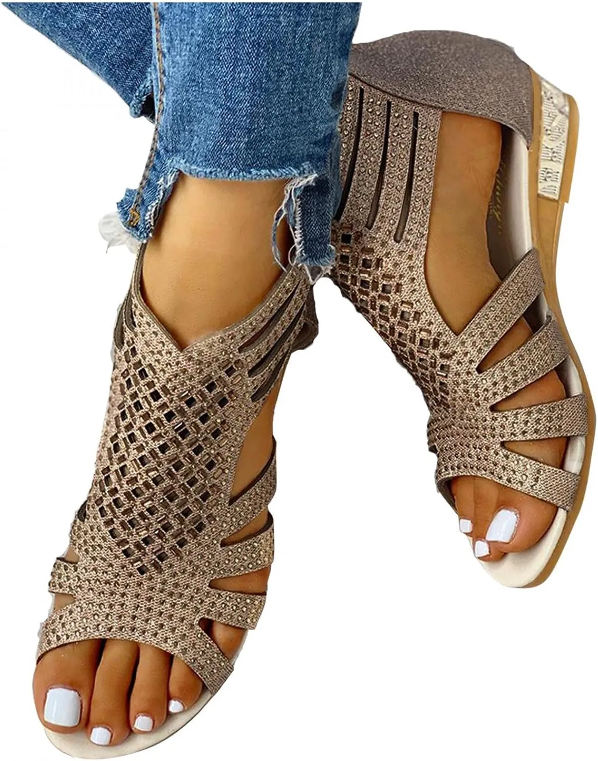 Gibobby Womens Espadrilles Sandals Flats,Women's Platform Sandals Espadrille Wedge Summer Ankle Strap Studded Open Toe Sandal