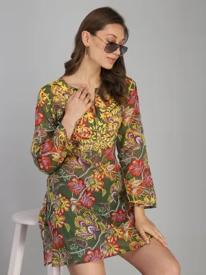 Green hand embroidered cotton tunic
