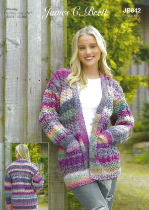 James C Brett JB842 Chunky Knitting Pattern - Ladies Cardigan (Expert Knit)