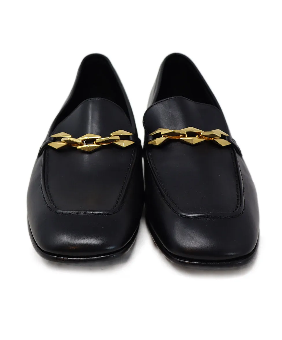 Jimmy Choo Black Leather & Gold Loafers sz 8