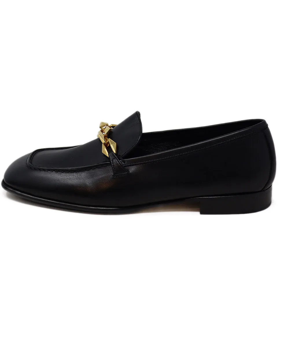 Jimmy Choo Black Leather & Gold Loafers sz 8