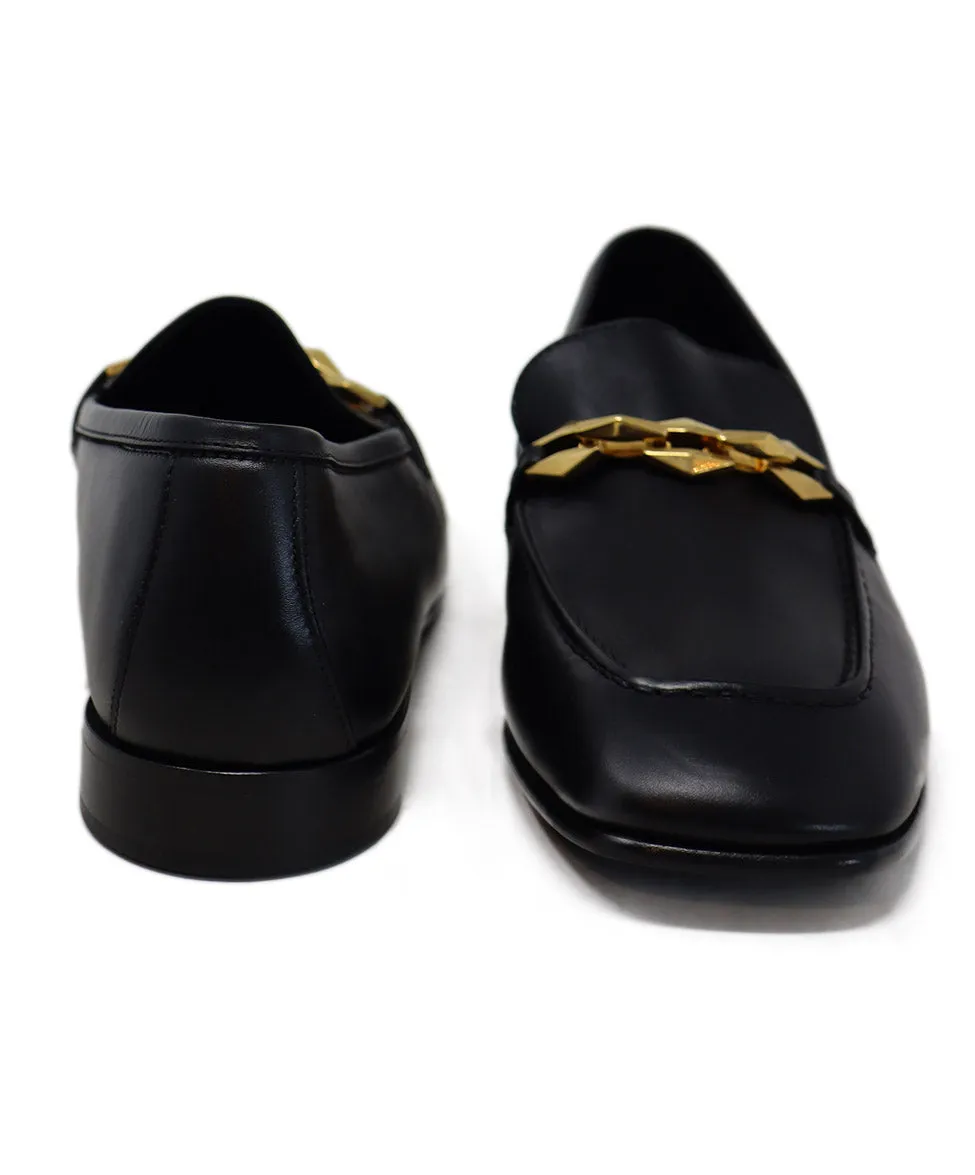 Jimmy Choo Black Leather & Gold Loafers sz 8