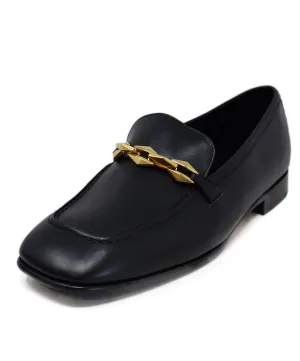 Jimmy Choo Black Leather & Gold Loafers sz 8