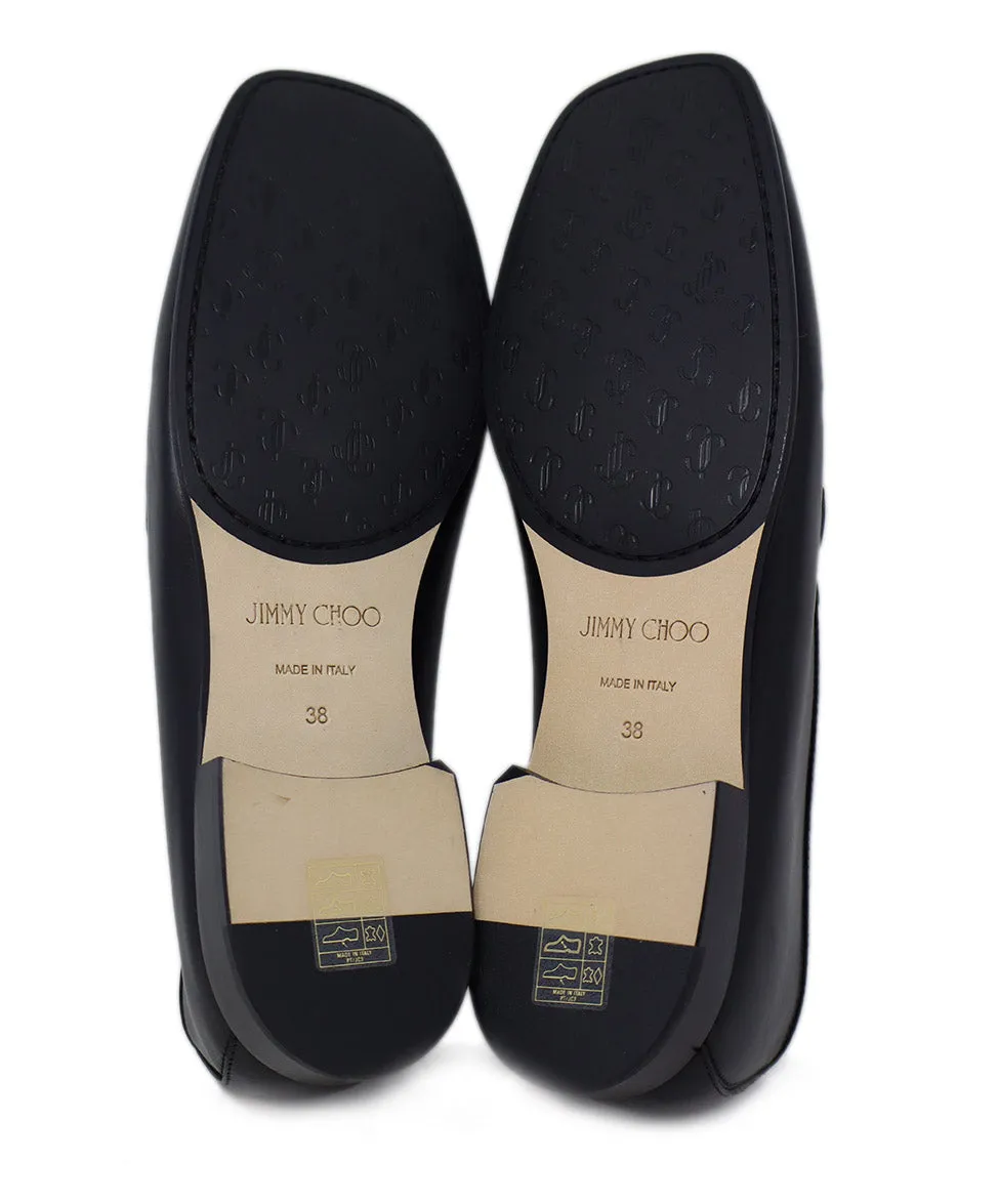 Jimmy Choo Black Leather & Gold Loafers sz 8