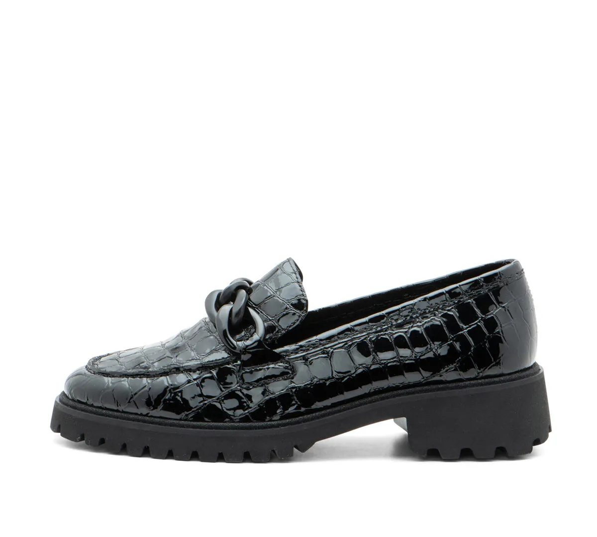 Kiana Women's Chunky Sole Chain Loafer - Black 10