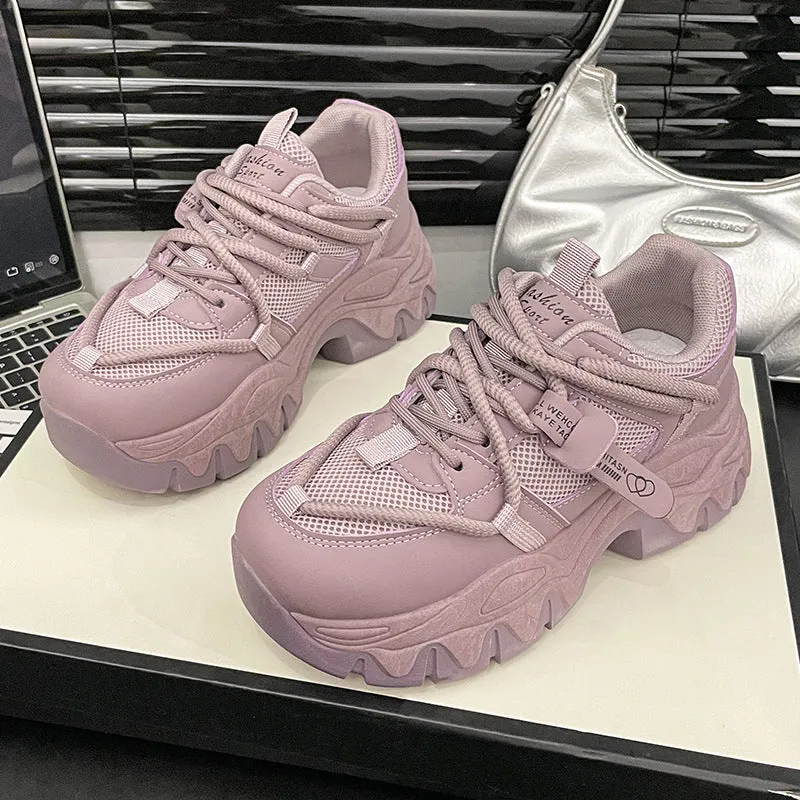 Lace Up Round Toe Platform Athletic Shoes