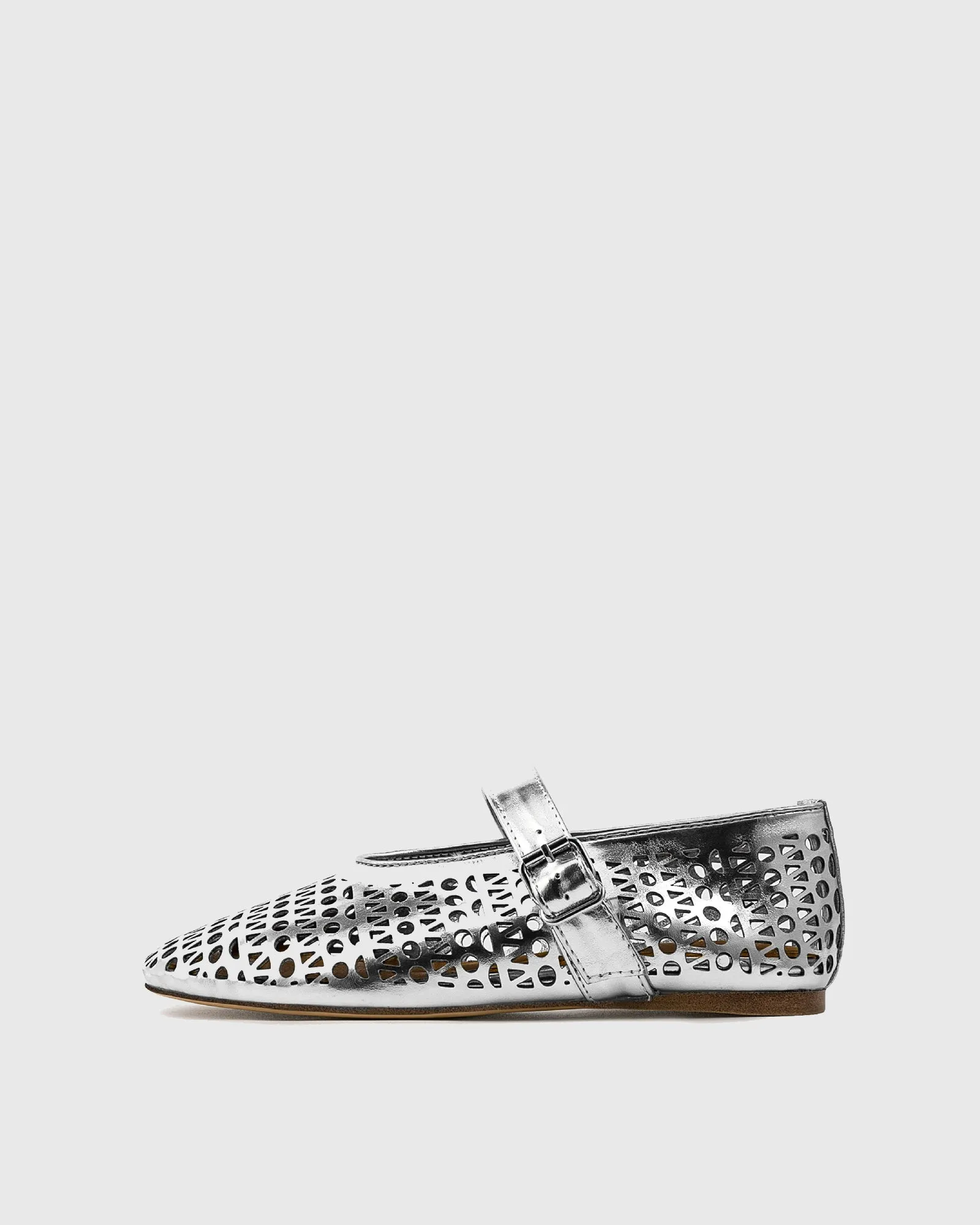Lia Cutout Leather Ballet Flats In Silver