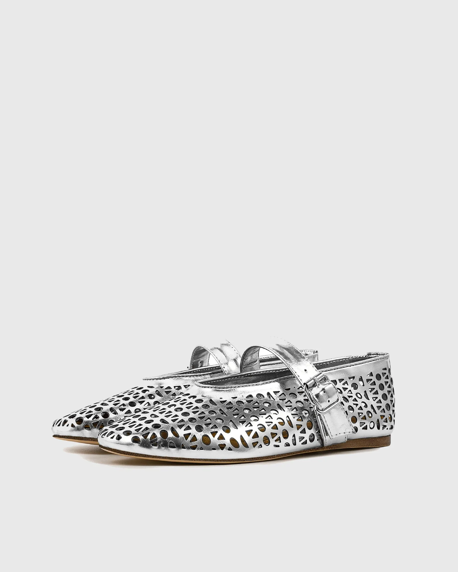 Lia Cutout Leather Ballet Flats In Silver