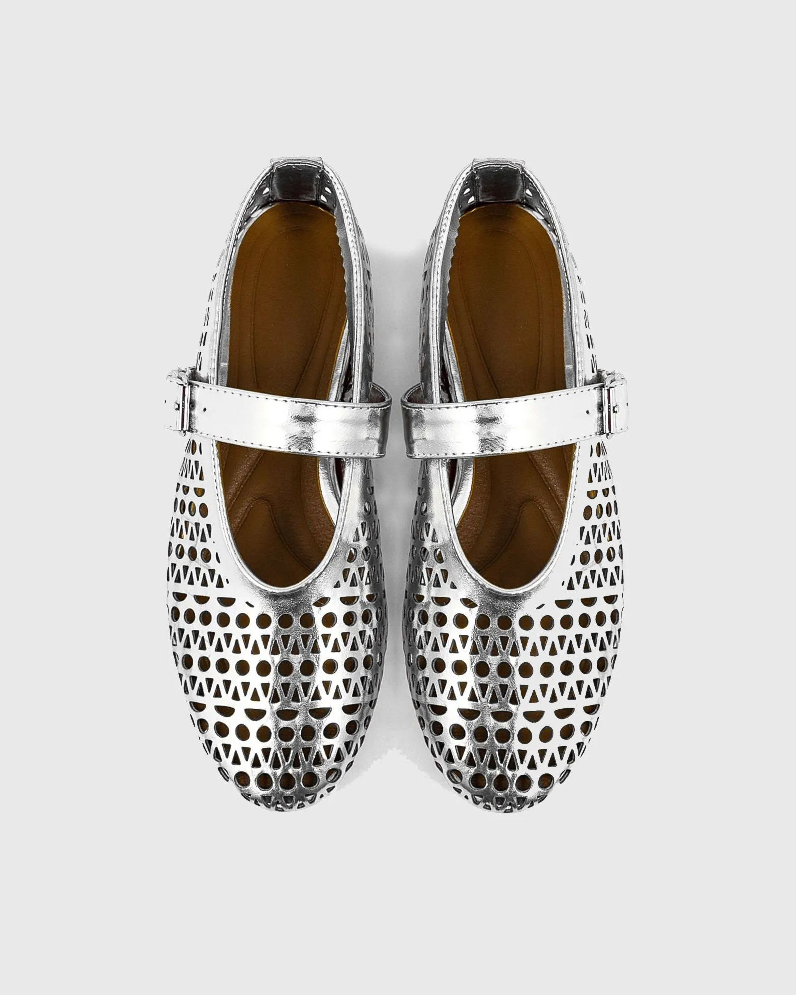 Lia Cutout Leather Ballet Flats In Silver