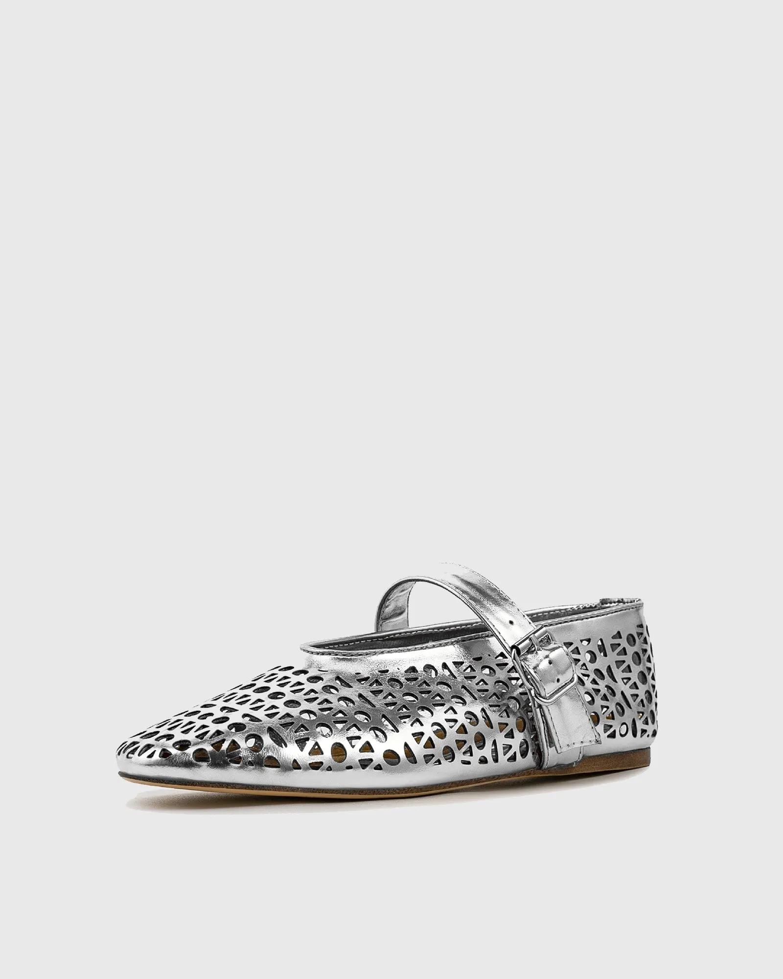 Lia Cutout Leather Ballet Flats In Silver