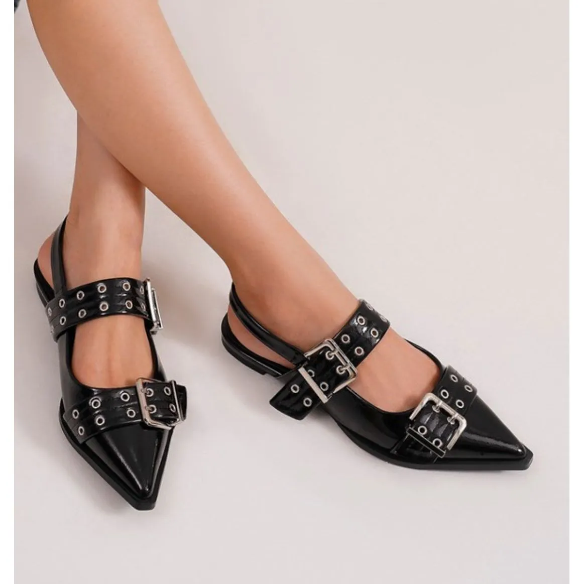 Lila Buckle Sling Back Flats