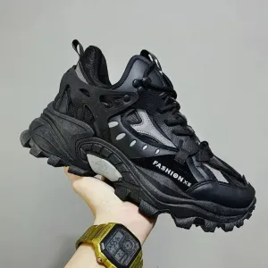 Luxury Men’s Vulcanized Shoes – Chunky Sneakers, High-Fashion Black Stylish Running Footwear