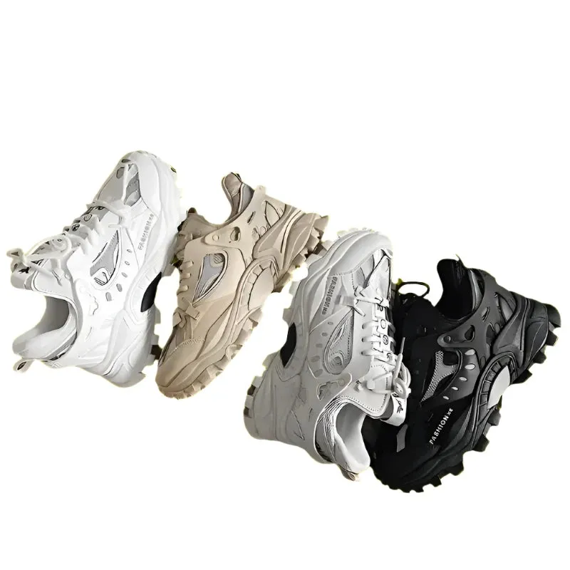 Luxury Men’s Vulcanized Shoes – Chunky Sneakers, High-Fashion Black Stylish Running Footwear