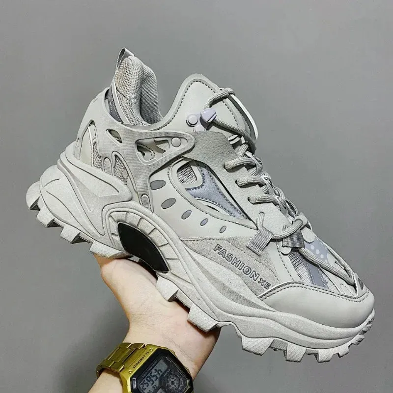 Luxury Men’s Vulcanized Shoes – Chunky Sneakers, High-Fashion Black Stylish Running Footwear