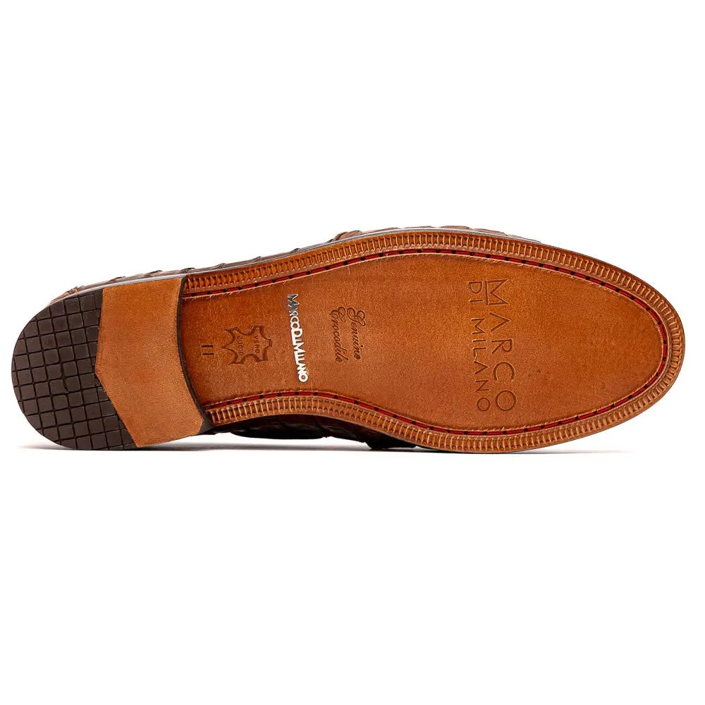 Marco Di Milano Bianchi Black Caiman Crocodile Tassel Loafers