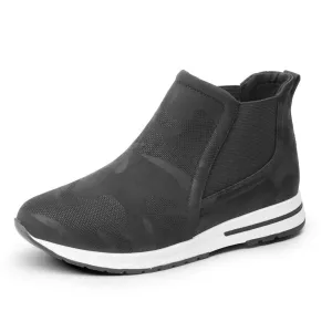 Me Too Linden Easy Slip On Comfort Sneakers Black Camo Fabric HIgh Top Booties