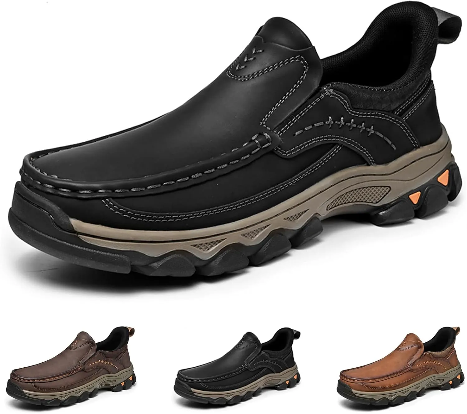 Men's Slip On Loafers, Lightweight Walking Sneakers, Casual Outdoor Leather Shoes, Comfortable Hiking Shoes for Travel, Camping, Running