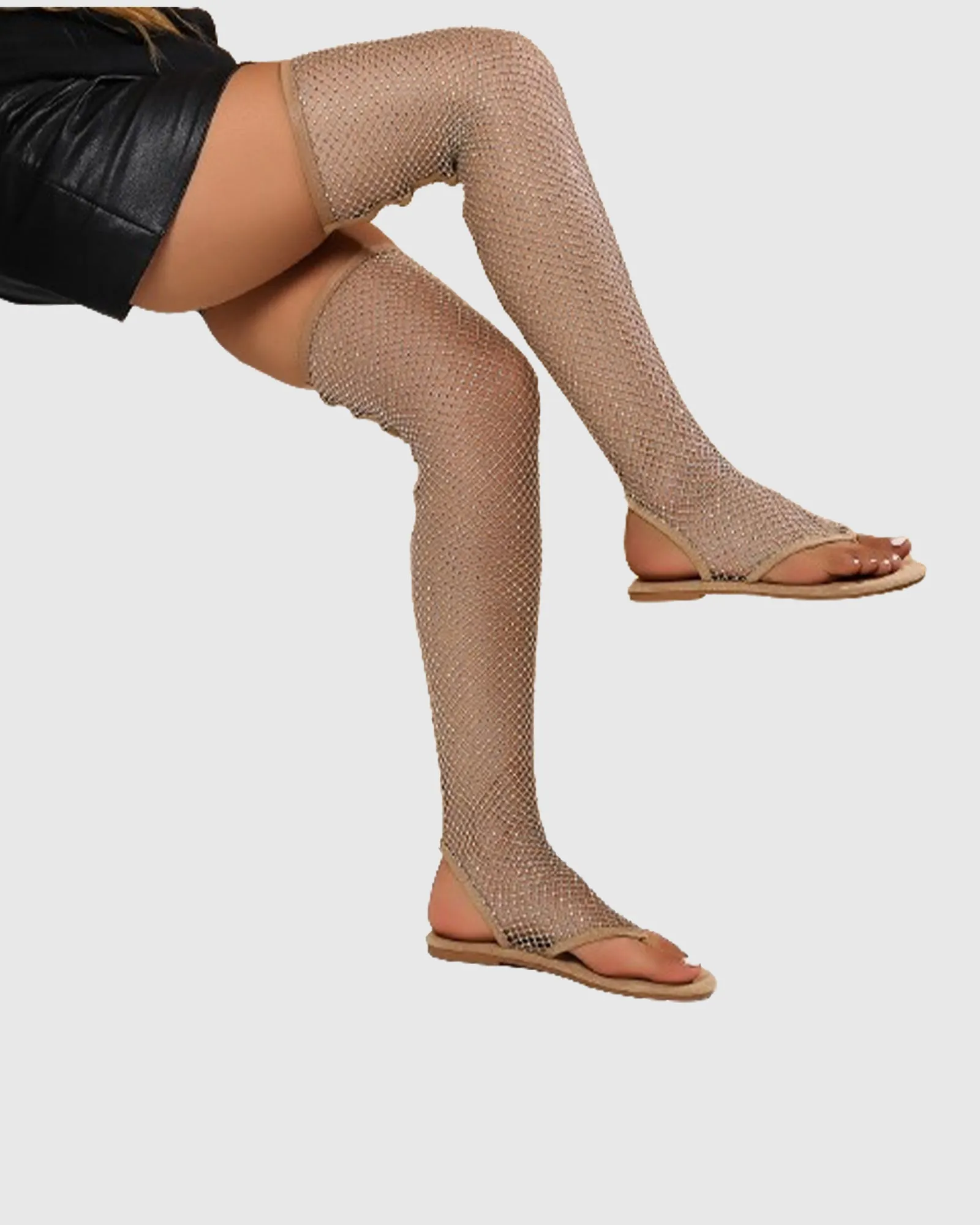 Mia Diamond Mesh Thong Flats In Gold