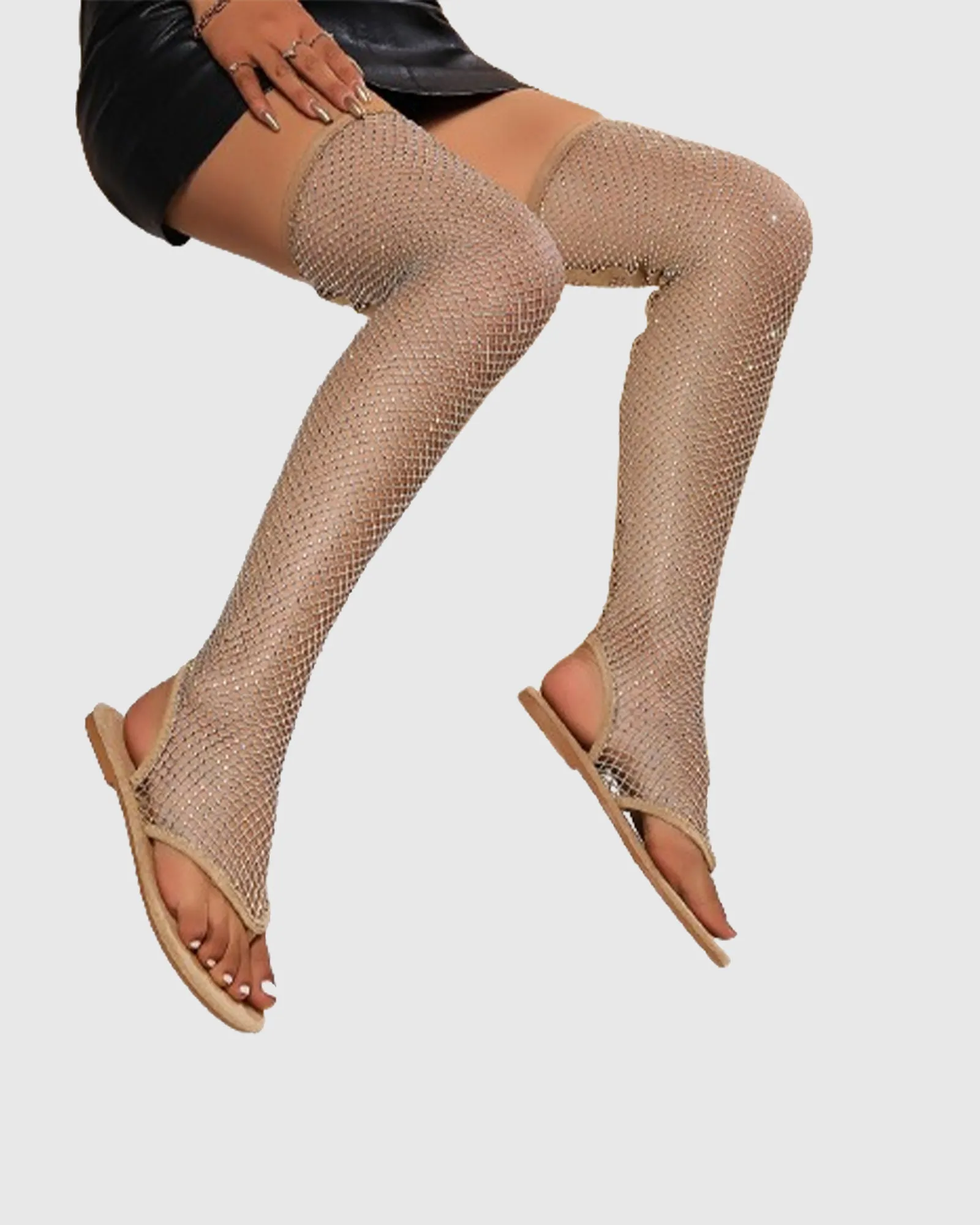 Mia Diamond Mesh Thong Flats In Gold