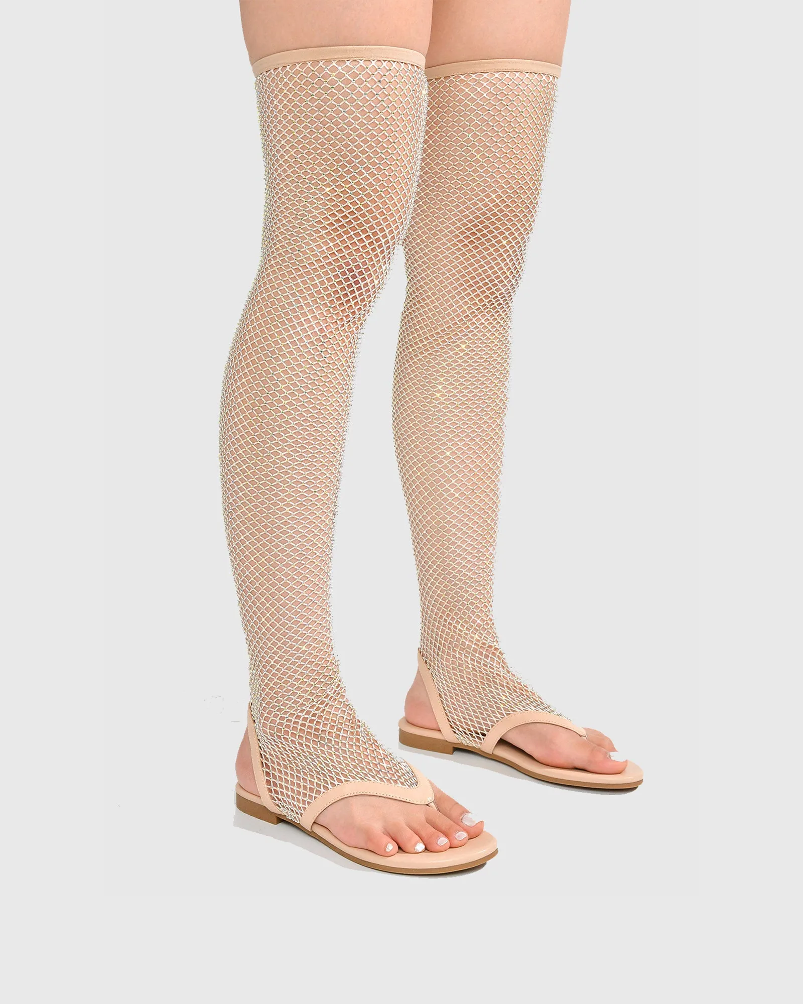 Mia Diamond Mesh Thong Flats In Gold