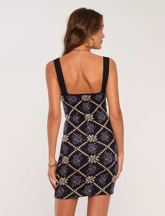 Navy Intarsia Knit Wide Strap Preston Mini Dress