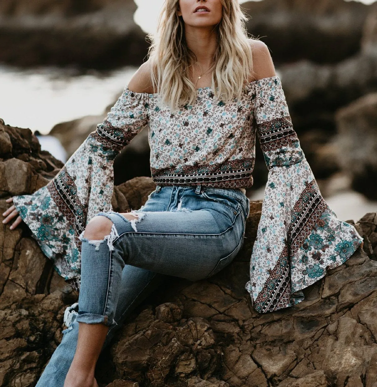 One-Letter Collared Chiffon Sleeve Top