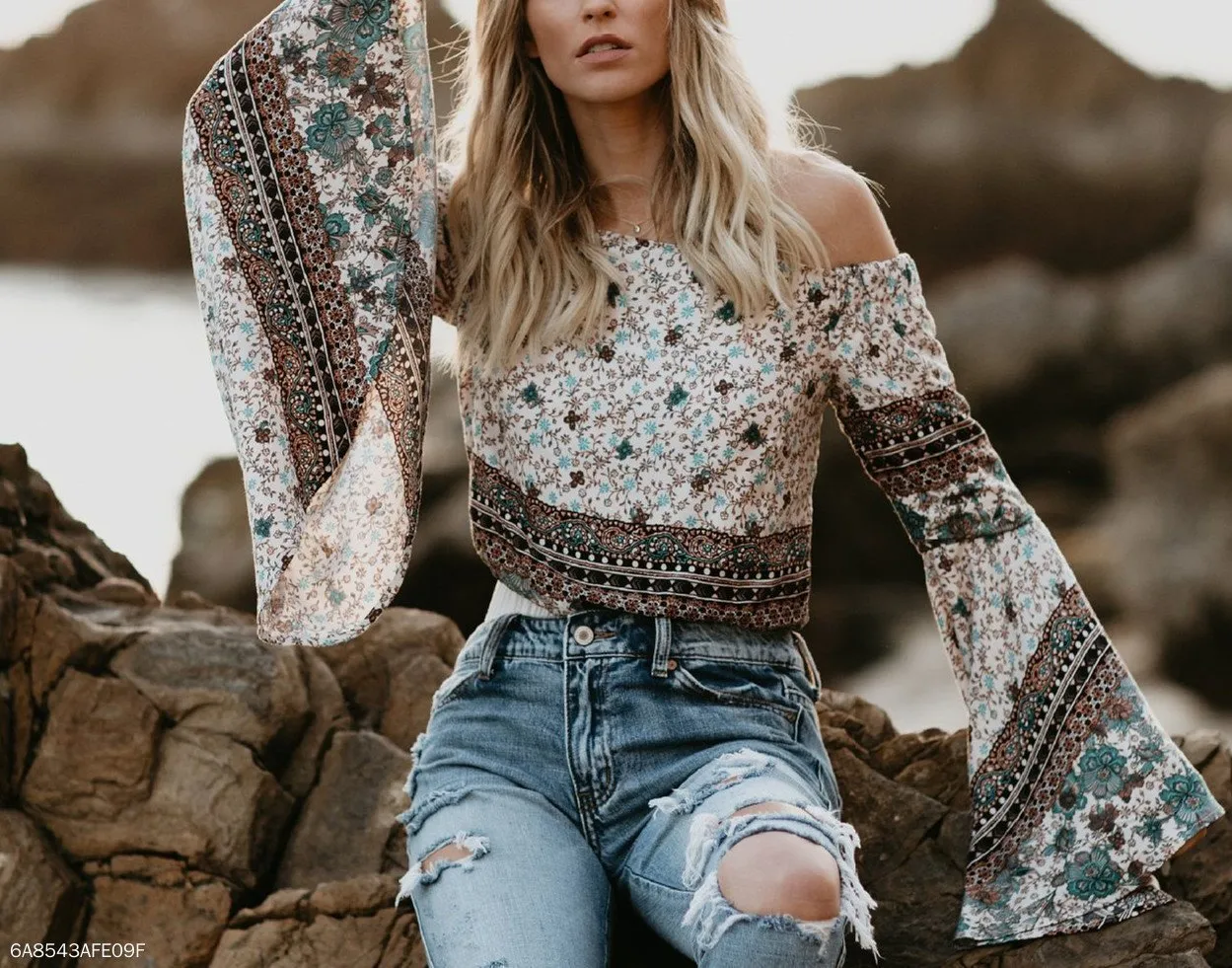 One-Letter Collared Chiffon Sleeve Top