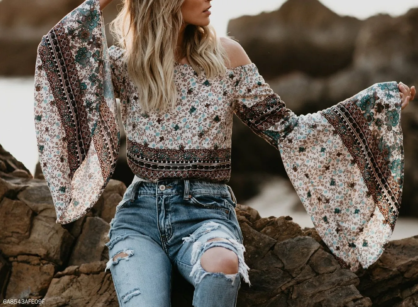 One-Letter Collared Chiffon Sleeve Top