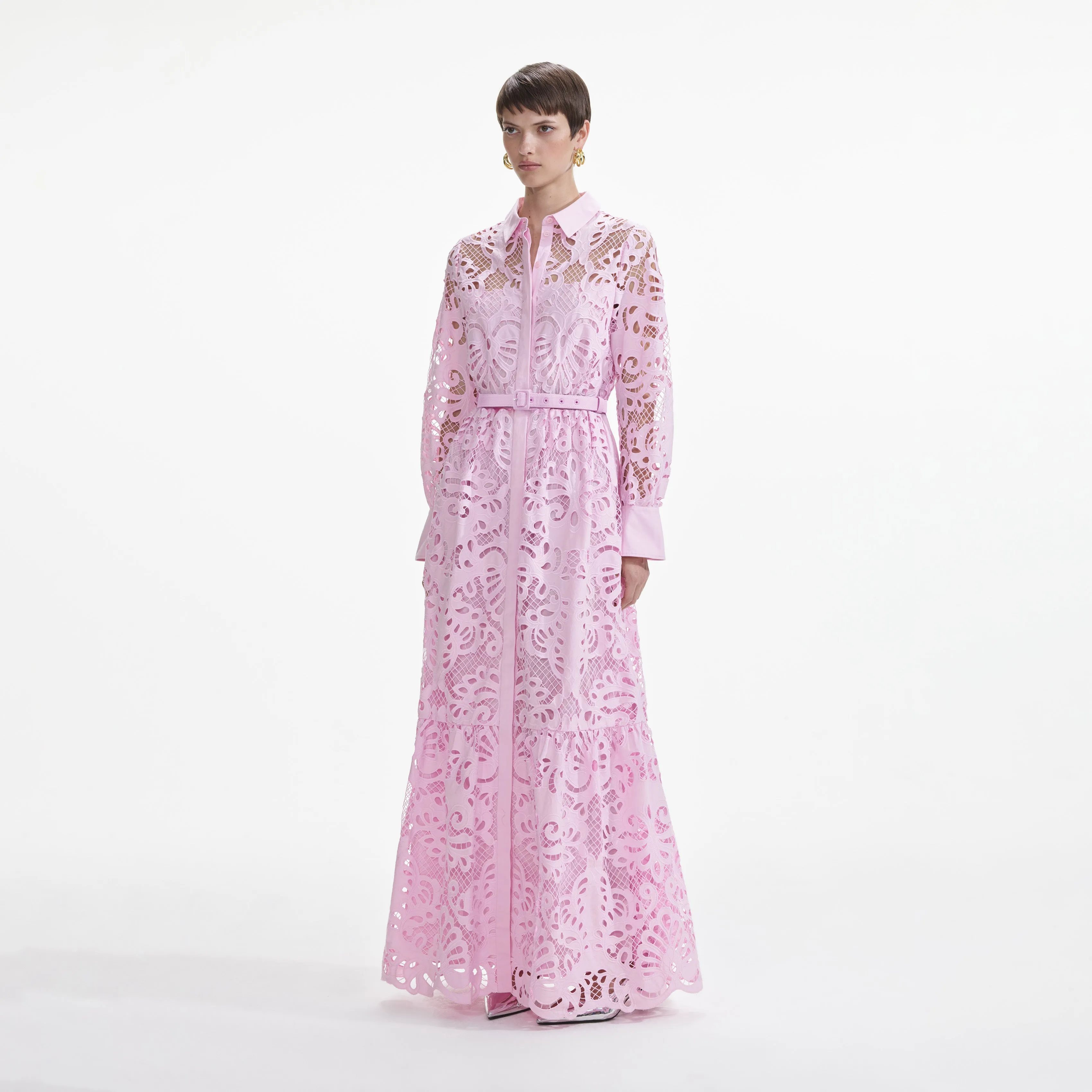 Pink Cotton Lace Maxi Dress
