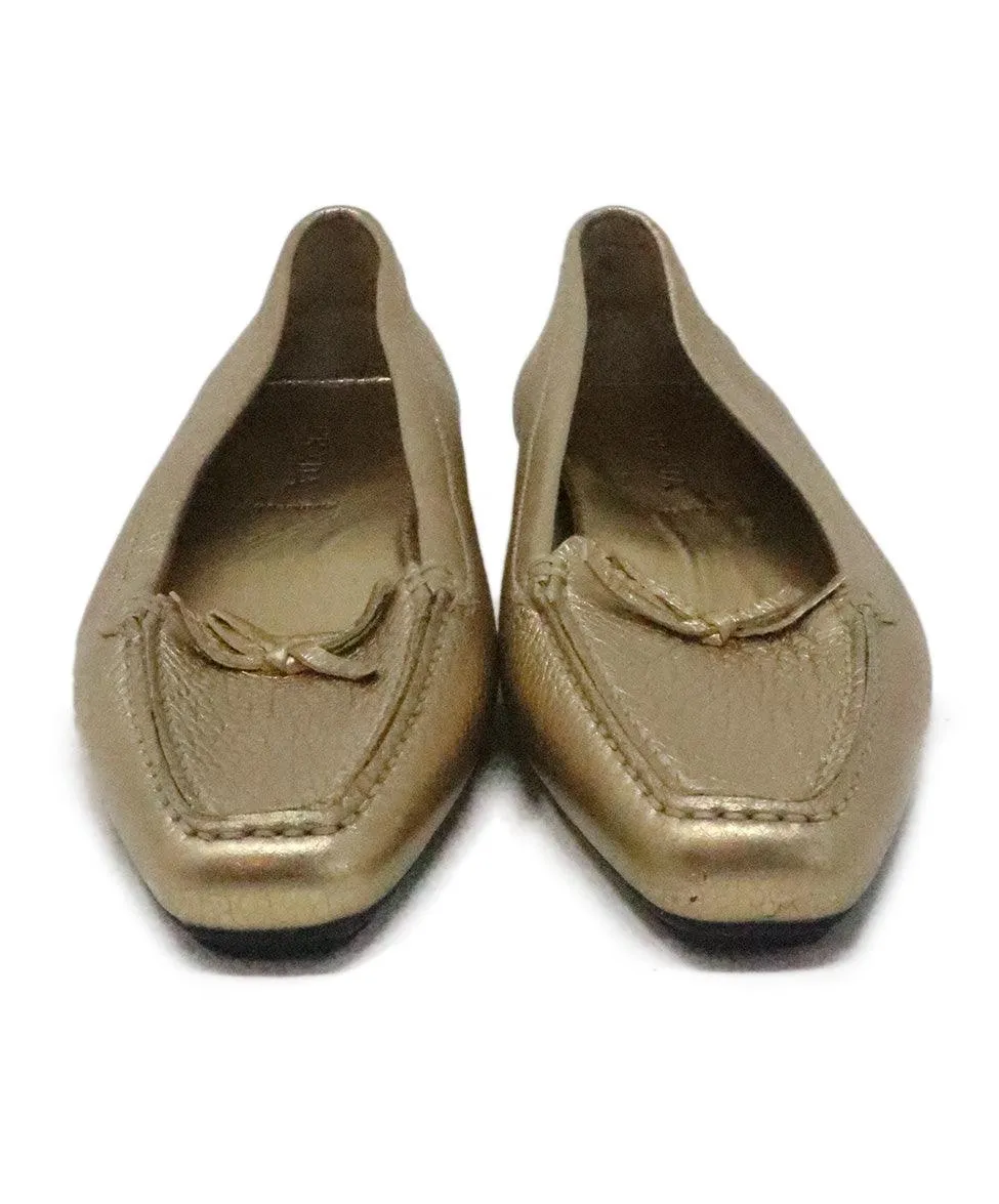Prada Metallic Gold Leather Loafers sz 7.5