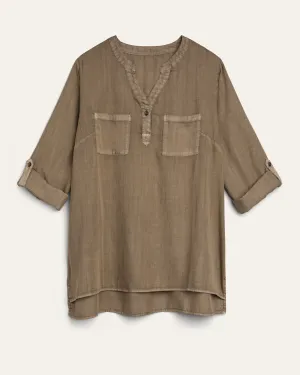 Rachel Tencel Roll Tab Sleeve Top | Brown