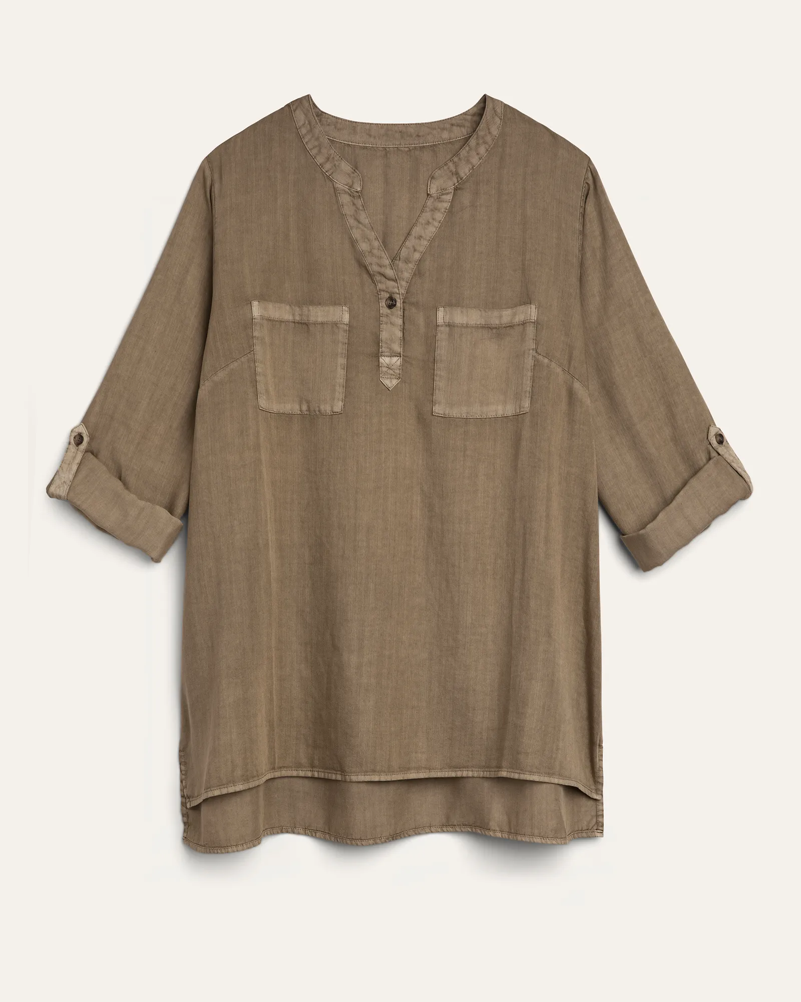 Rachel Tencel Roll Tab Sleeve Top | Brown