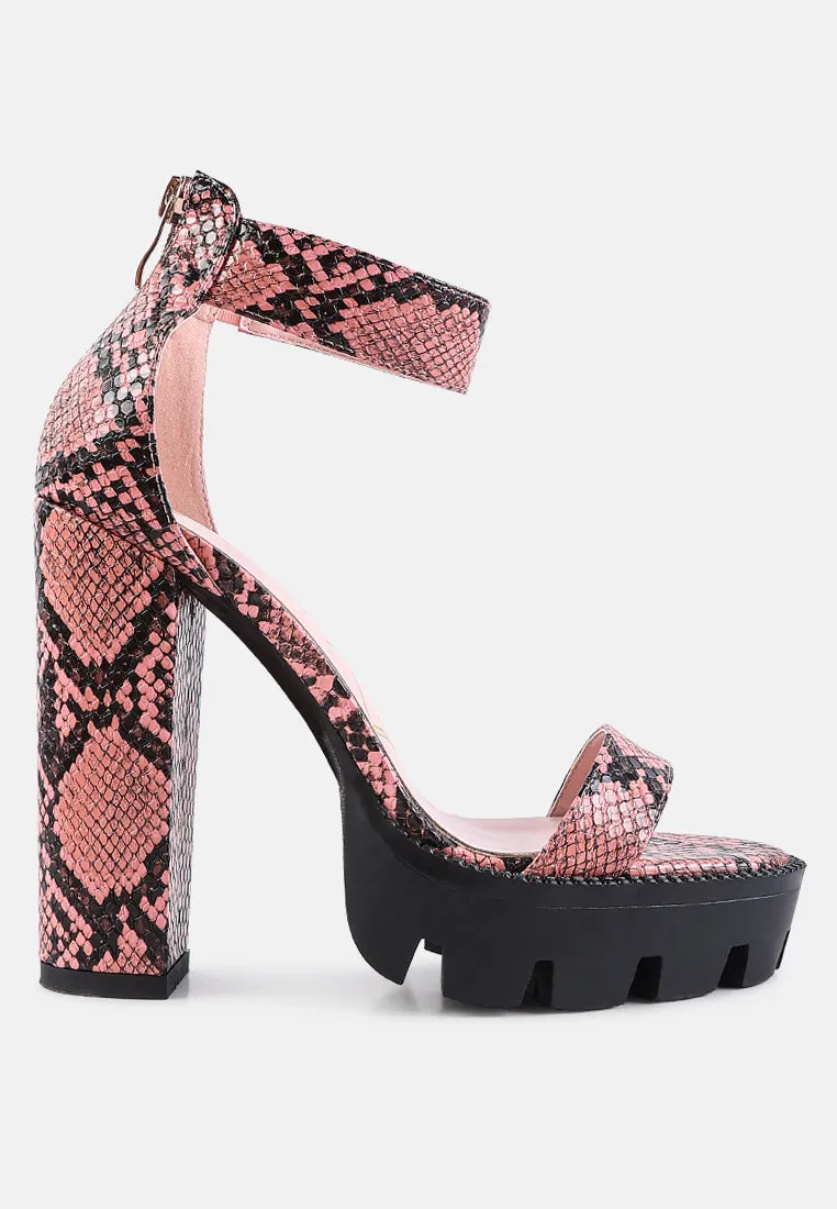 rattle snake print chunky high block heel sandals