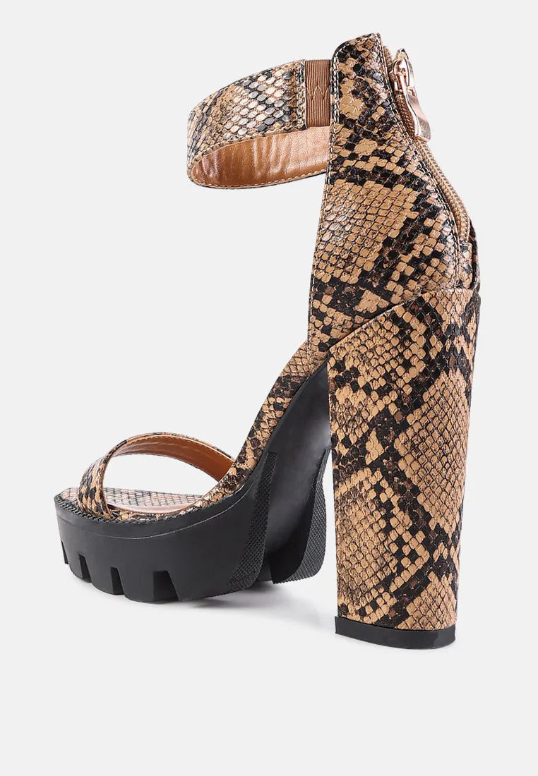 rattle snake print chunky high block heel sandals