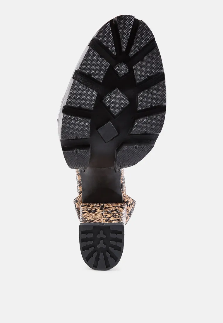 rattle snake print chunky high block heel sandals