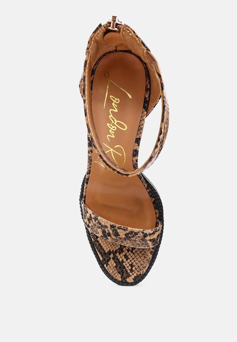 rattle snake print chunky high block heel sandals