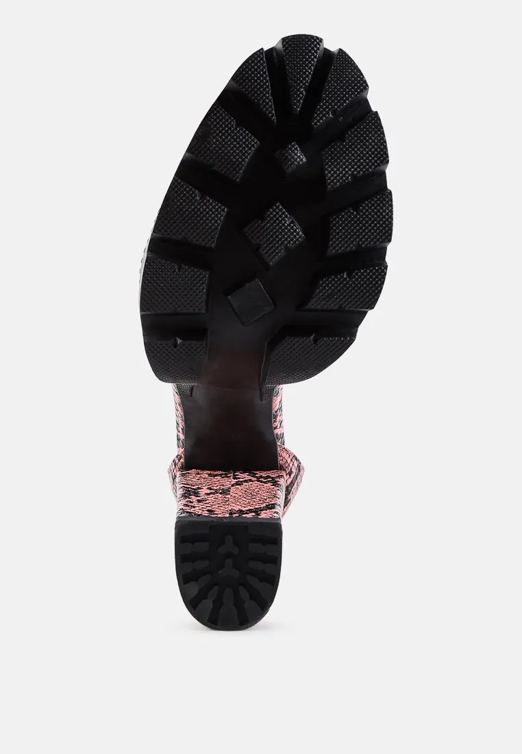 rattle snake print chunky high block heel sandals