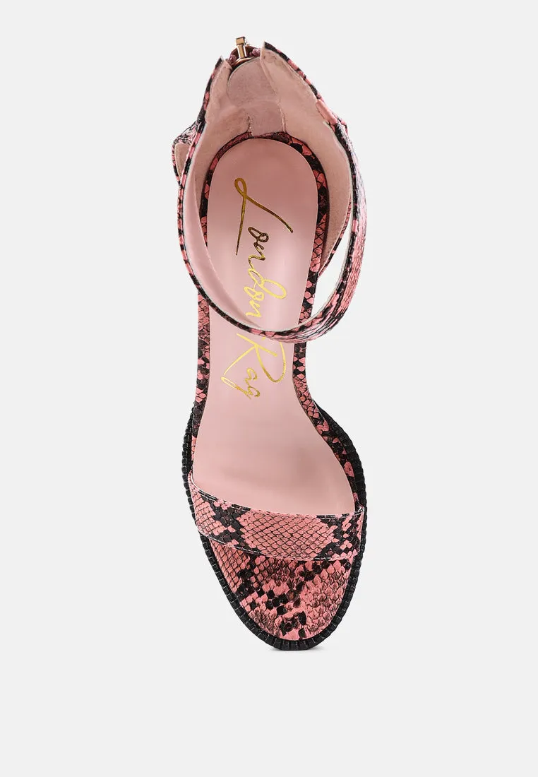 rattle snake print chunky high block heel sandals