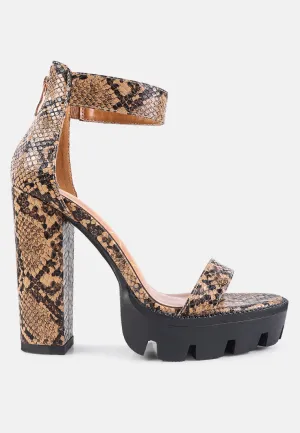 rattle snake print chunky high block heel sandals
