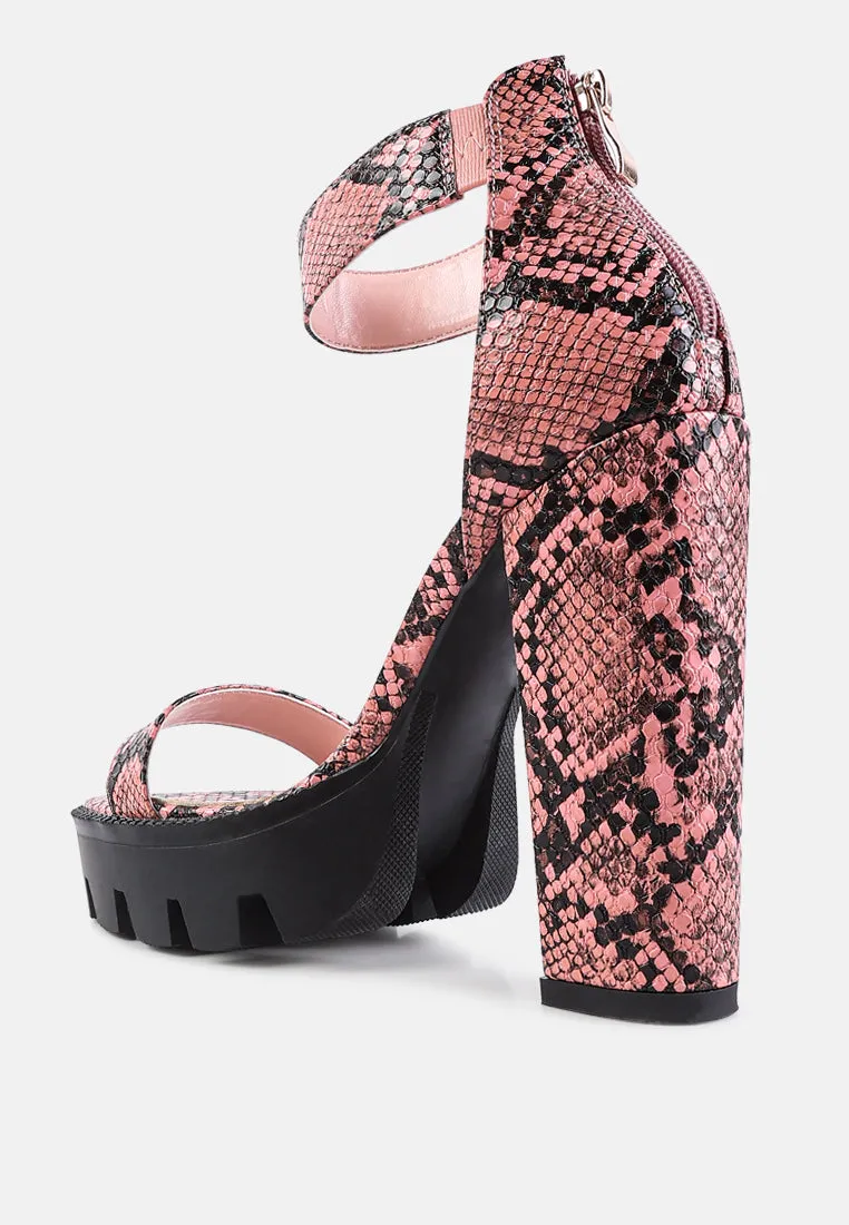 rattle snake print chunky high block heel sandals