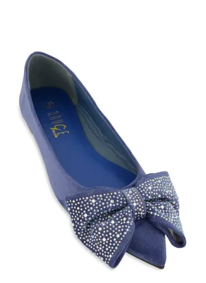 Rhinestone Studded Bow Pointed Toe Flats