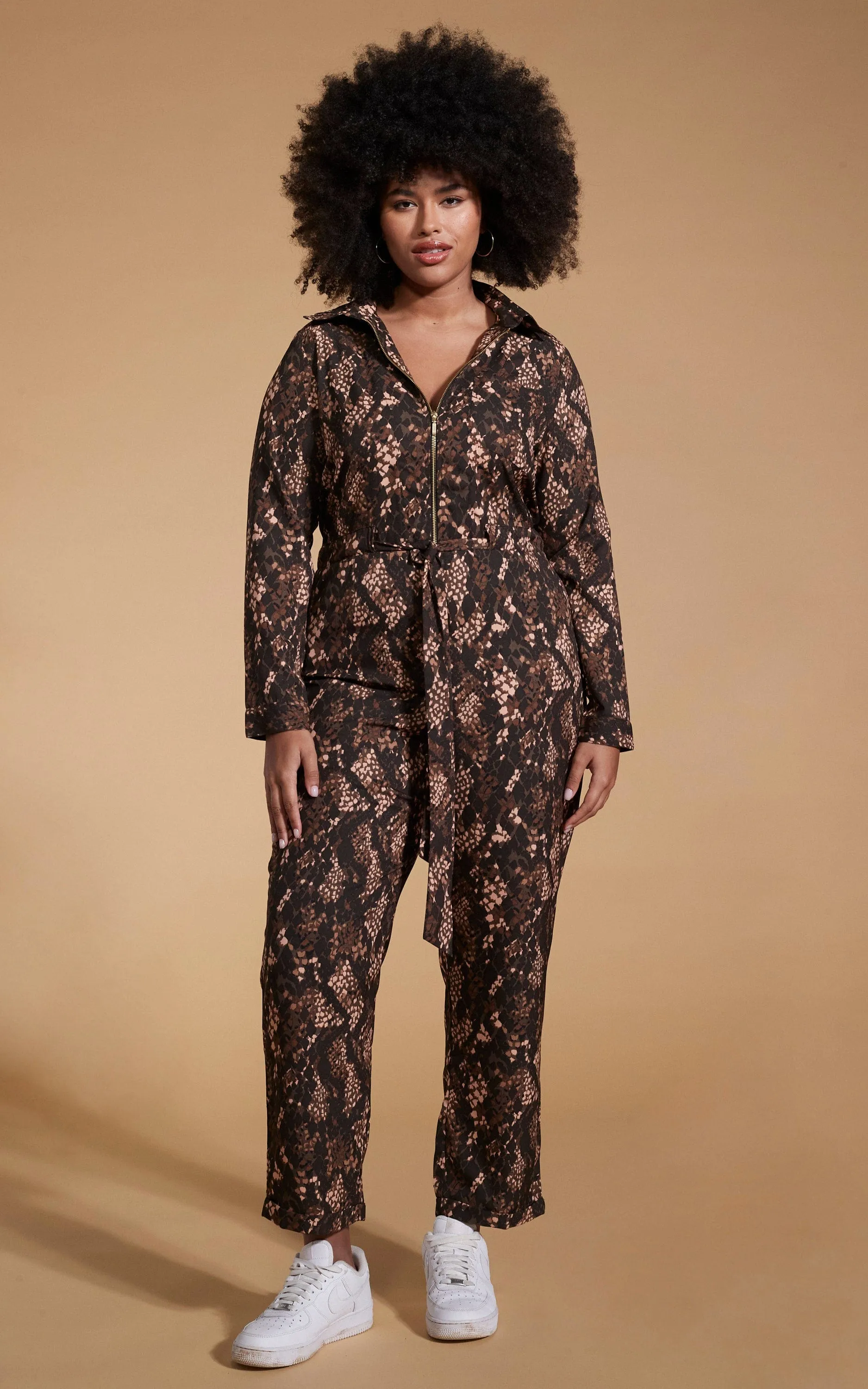 Roxanna Jumpsuit In Brown Snake - Extended Sizing