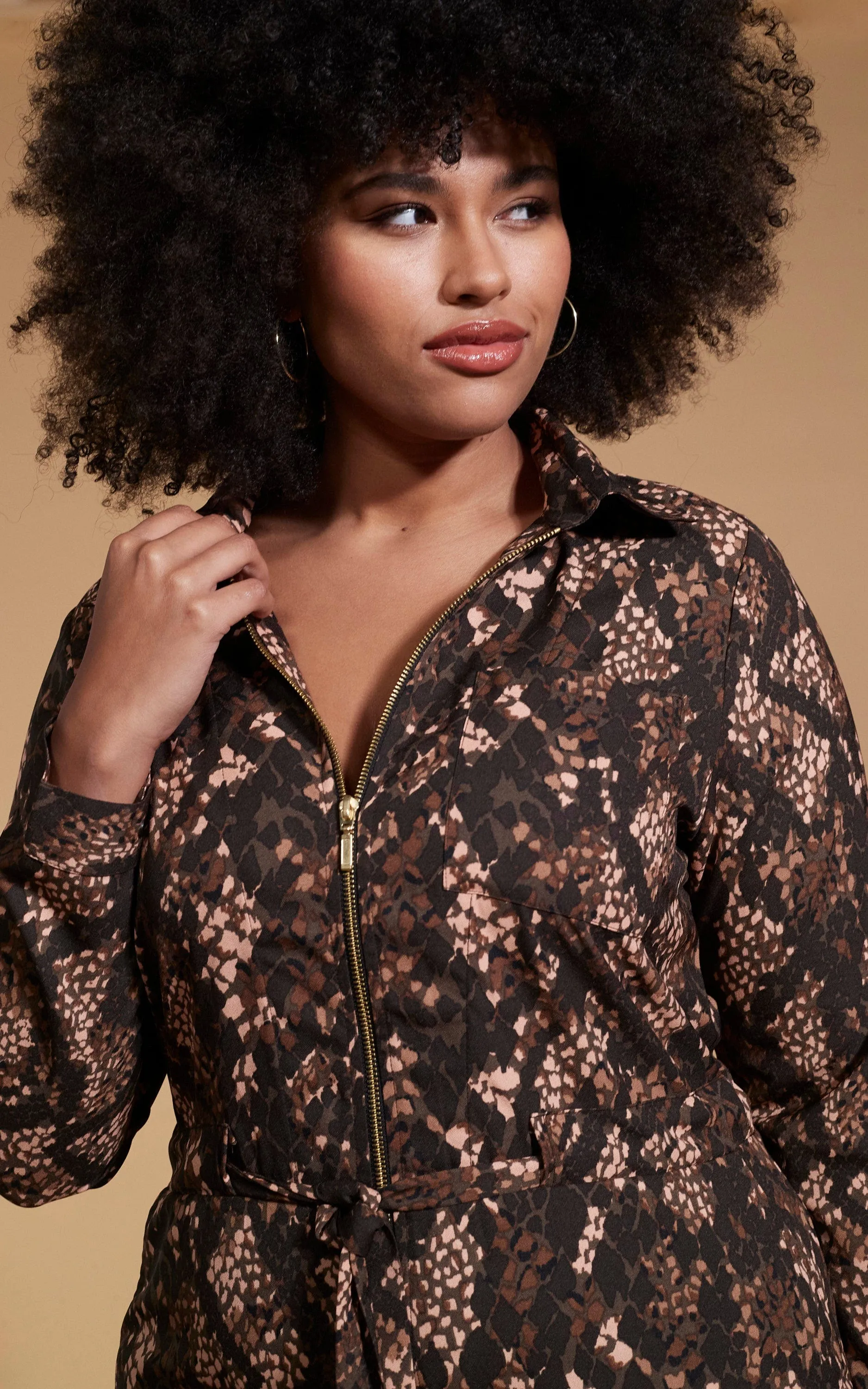 Roxanna Jumpsuit In Brown Snake - Extended Sizing