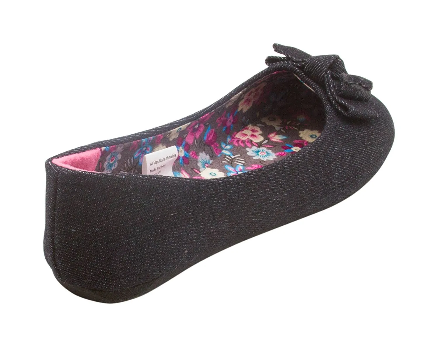 Sara Z Girls Solid Denim Ballet Flats With Solid Denim Bow