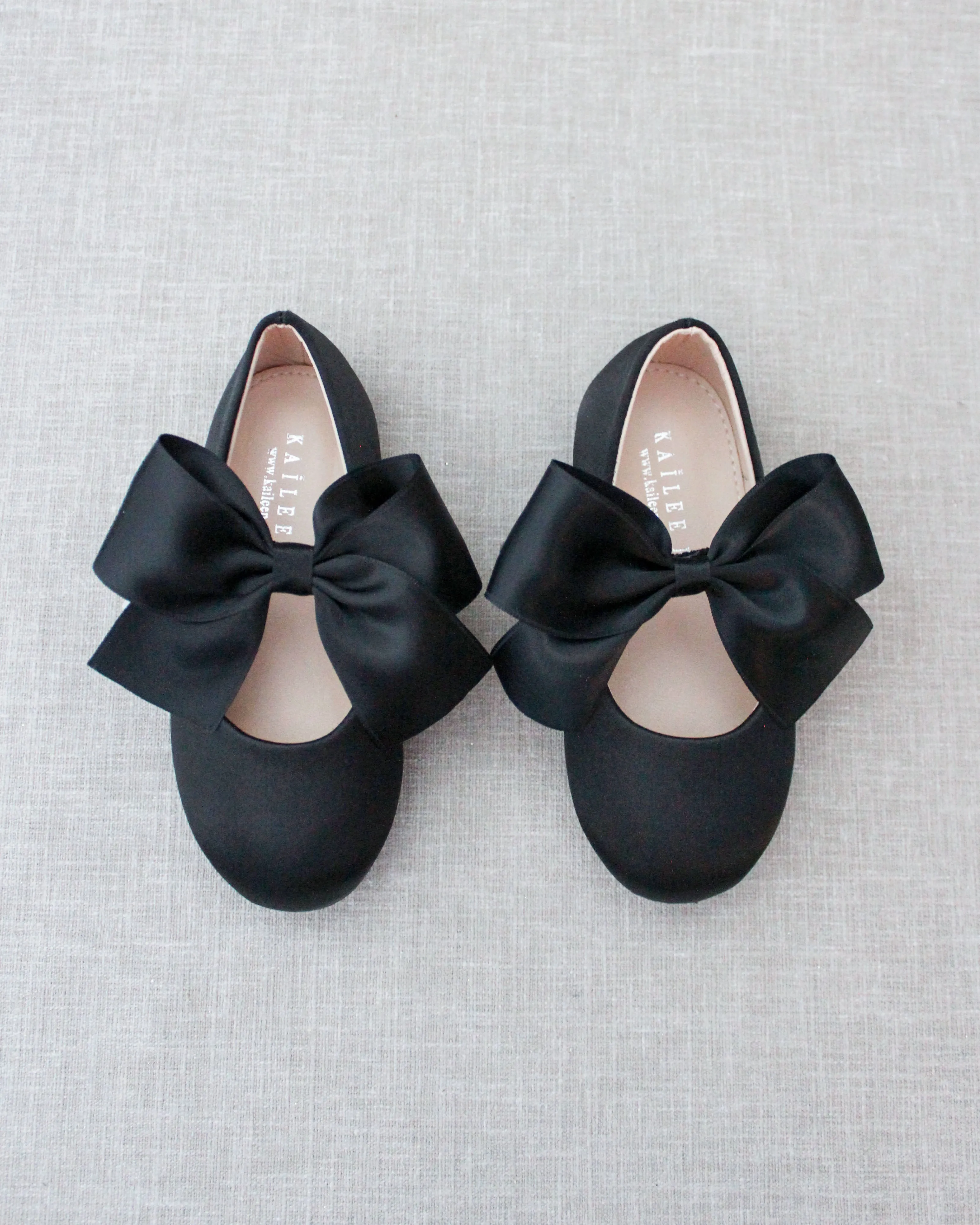 Satin Mary Jane Flats with Satin Bow