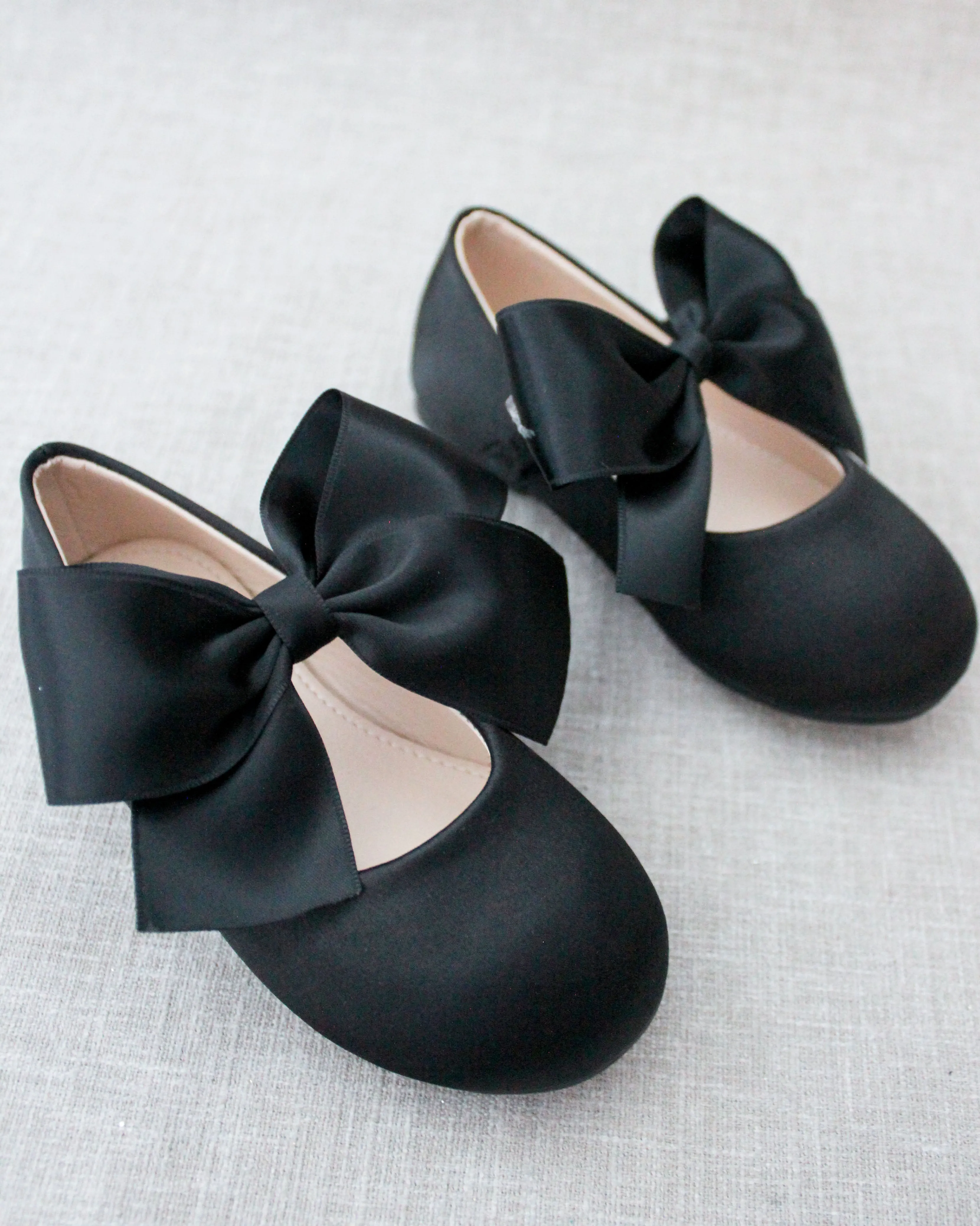 Satin Mary Jane Flats with Satin Bow