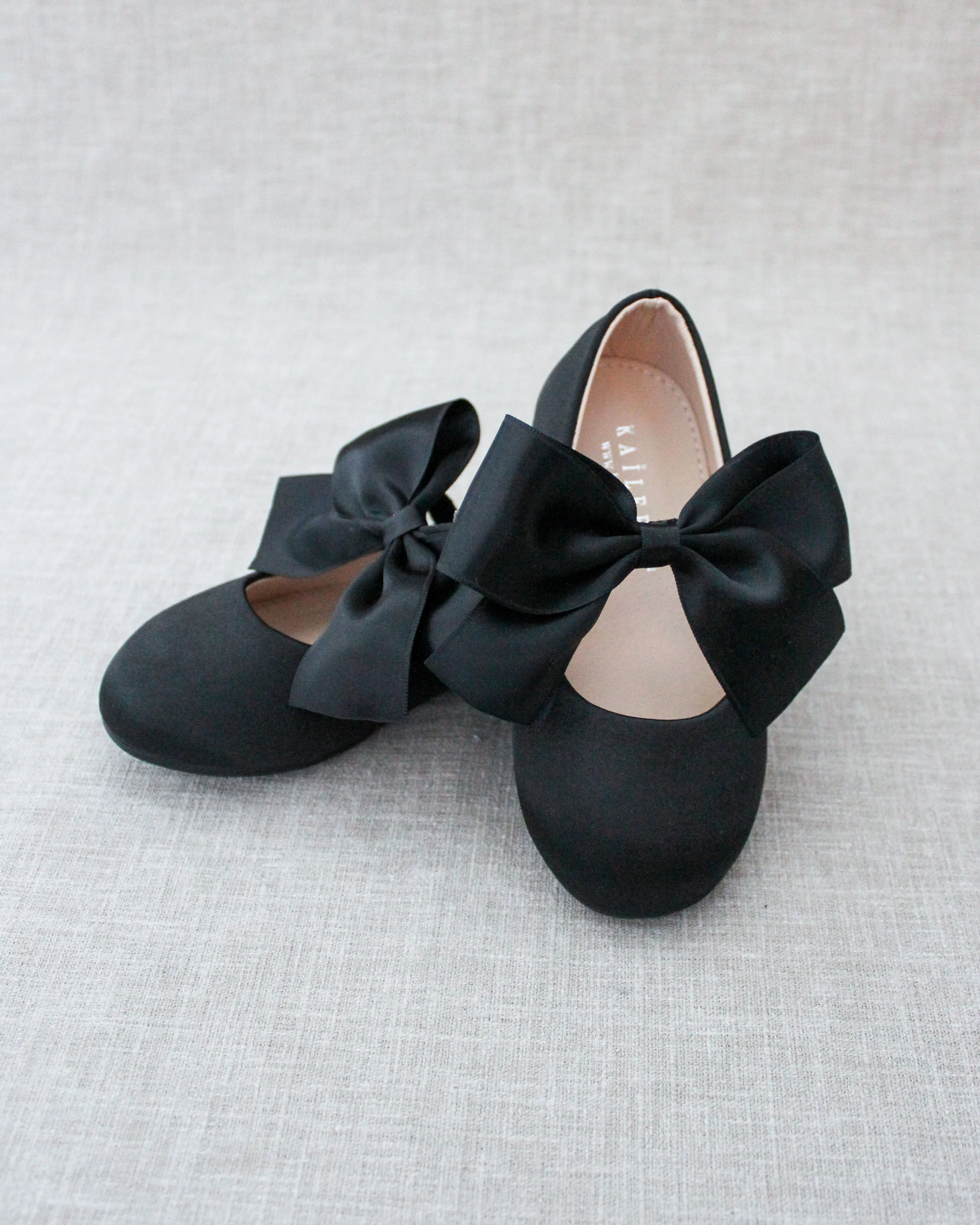 Satin Mary Jane Flats with Satin Bow