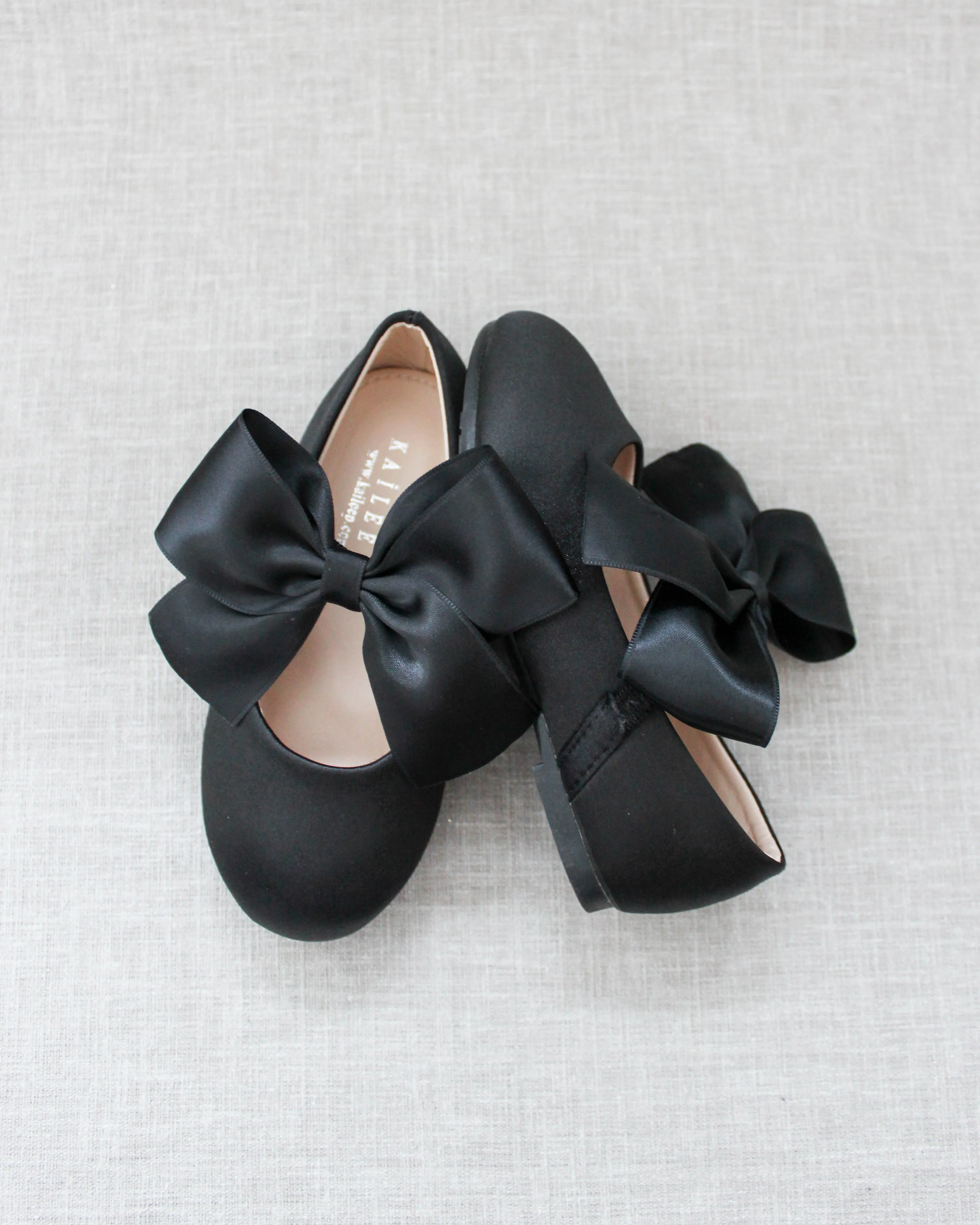 Satin Mary Jane Flats with Satin Bow